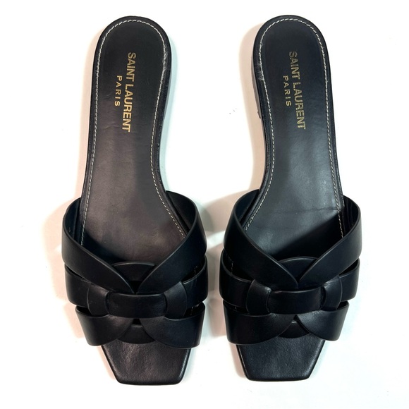 SAINT LAURENT Tribute Woven Leather Sandal Slides Black Size EU 38 - US 8 - Picture 3 of 15